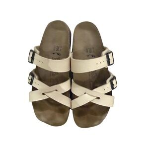Birki's by Birkenstock Salina Cream Triple Strap Cork Footbed Sandals Womens 39